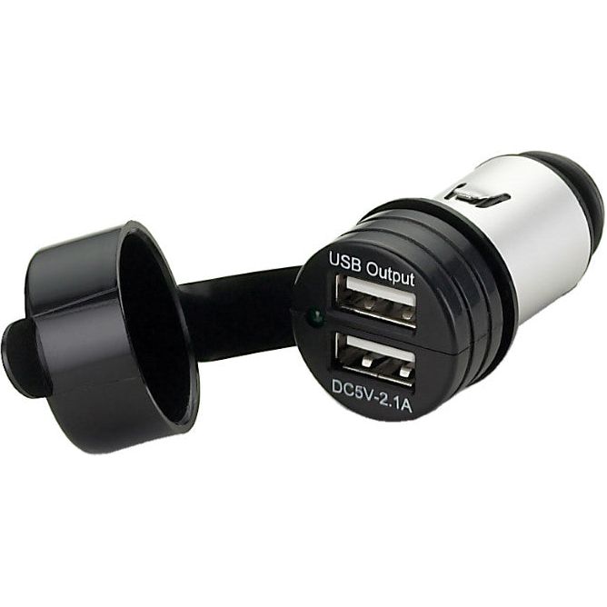 USB-Lader Dobbel, Kontakt m/sig. Støpsel 12-24V